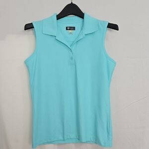 Greg Norman Play Dry Womens Med Aqua Sleeveless Golf Tank Quarter Button